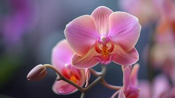 ai gerado fechar-se do Rosa orquídea flores com suave fundo foto