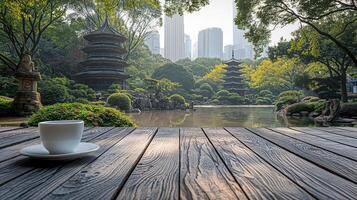 ai gerado Buda estátua dentro jardim. fresco natural spa papel de parede conceito com ásia espírito e cópia de espaço. foto