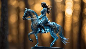 ai gerado mulher em cavalo dobrado fio figura em borrado pano de fundo, abstrato fio animal criativo figuras, arte e imaginação interseção. foto