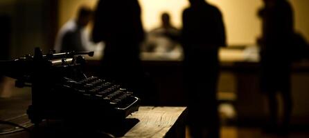 ai gerado vintage máquina de escrever silhueta, temperamental criativo escrevendo foto
