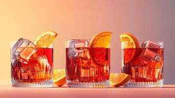 ai gerado uma conjunto do negroni coquetel ingredientes Incluindo Gin, Vermute, Campari, e laranja fatiar, isolado em uma gradiente fundo foto