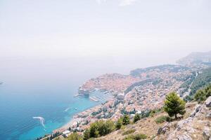 Visão a partir de a montanha do a antigo casas do dubrovnik em a Beira Mar. Croácia foto