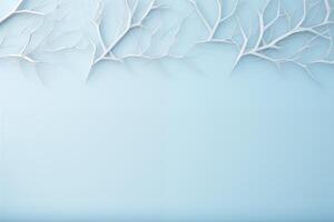 ai gerado minimalista abstrato □ Gentil luz azul fundo para produtos apresentação com luz e intrincado sombra a partir de árvore galhos em parede foto