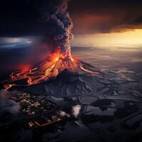 ai gerado uma vulcão dentro Islândia perto a Cidade do grindavik entra em erupção foto