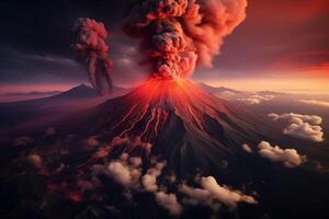 ai gerado vulcão em erupção a partir de aéreo ponto do Visão foto