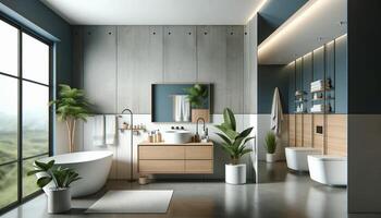 ai gerado moderno minimalista banheiro interior foto