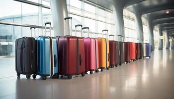 ai gerado a conceito do turismo e viagem. malas às a aeroporto. foto