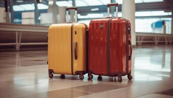 ai gerado a conceito do turismo e viagem. malas às a aeroporto. foto