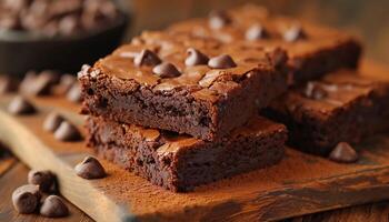 ai gerado fechar-se do Brownie sobremesa em placa. foto