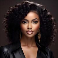 ai gerado beleza retrato do africano americano menina com afro cabelo. ilustração ai generativo foto