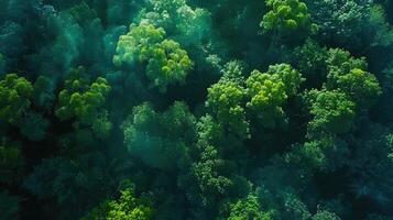 ai gerado terra dia - aéreo topo Visão do floresta tropical. ambiente dia conceito com floresta selva árvore. zangão Visão verde fundo para carbono neutralidade e zero emissão foto