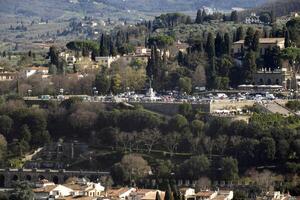 praça Michelangelo Florença aéreo Visão paisagem urbana a partir de giotto torre detalhe perto catedral santa maria dei Fiori, Brunelleschi cúpula Itália foto