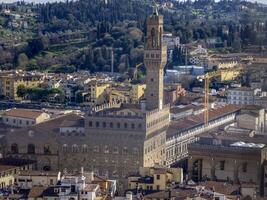 palácio della signoria Florença aéreo Visão paisagem urbana a partir de giotto torre detalhe perto catedral santa maria dei Fiori, Brunelleschi cúpula Itália foto