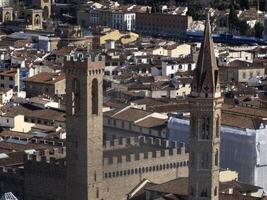 bargello Palácio Florença aéreo Visão paisagem urbana a partir de giotto torre detalhe perto catedral santa maria dei Fiori, Brunelleschi cúpula Itália foto