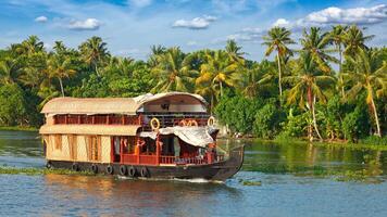 casa flutuante em Kerala remansos, Índia foto