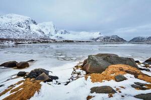 norueguês fiorde dentro inverno foto