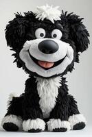 ai gerado fofo Preto e branco cachorro em uma branco fundo. fofo brinquedo dentro a Formato do uma cachorro foto