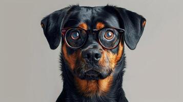 ai gerado engraçado inteligente cachorro com óculos isolado em bege fundo foto
