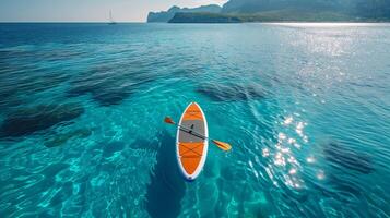 ai gerado multicolorido sup borda em uma azul mar fundo foto