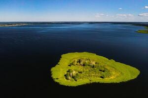 topo Visão do lago dirigir dentro a braslav lagos nacional parque, a a maioria lindo lagos dentro bielorrússia.an ilha dentro a lago.belarus. foto