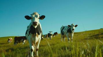 ai gerado vaca fazenda, a imagem do vacas dentro uma Prado, agricultura animal, orgânico fazenda, generativo ai foto