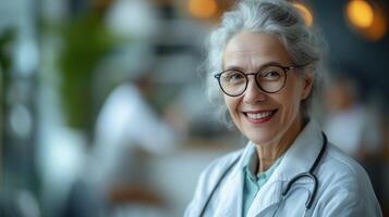 ai gerado idoso médico e paciente dentro conversação foto