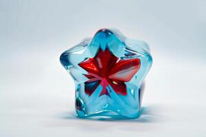 ai gerado azul vidro Estrela com vermelho fita isolado em branco fundo foto