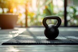 ai gerado uma kettlebell para Treinamento dentro ginástica quarto . generativo ai foto