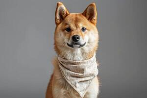 ai gerado Shiba inu cachorro sentado com uma bandana para zombar acima . generativo ai foto