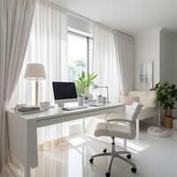ai gerado sereno com tema branco casa escritório com exuberante vegetação. generativo ai foto