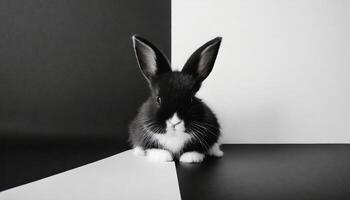 ai gerado Preto bebê Buny em a Preto e branco fundo, minimalismo gerado imagem foto