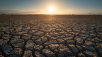 ai gerado guerra conseqüência estéril campo simbolizando agrícola devastação causou de induzido por conflito fome. ressecado terra rachado e seco debaixo a implacável Sol. foto