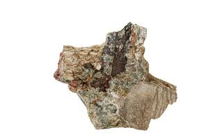macro pedra mineral actinolita em uma branco fundo foto