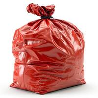 ai gerado vermelho plástico Lixo saco isolado em branco fundo com sombra. vermelho Lixo saco isolado. lixo saco para bio-resíduos foto