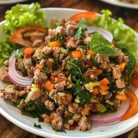 ai gerado larb picante carne salada foto