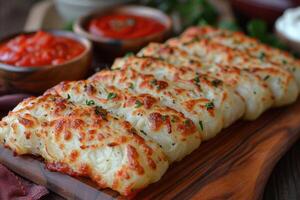 ai gerado uma prato do mozzarella Gravetos dentro a cozinha mesa profissional publicidade Comida fotografia foto