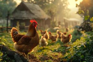 ai gerado pastado caipira galinhas orgânico aves de capoeira e natural agricultura.generativa ai foto