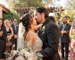 ai gerado primeiro beijo Como uma casado casal foto