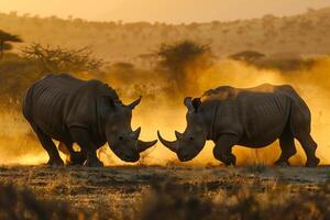 ai gerado dois rinoceronte brigando dentro safarigenerativo ai foto