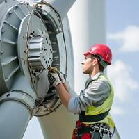 ai gerado técnico é fazendo manutenção vento energia motor foto