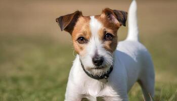 bravo jack russell terrier dentro natureza, cachorro fotografia foto