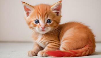 ai gerado fofa pequeno vermelho gatinho fotografia, gato fotografia foto