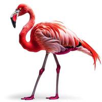 ai gerado Rosa flamingo isolado em branco fundo com sombra. flamingo pássaro isolado. colorida pássaro foto