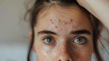 ai gerado Adolescência menina ter acne problema , facial pele problemas . foto