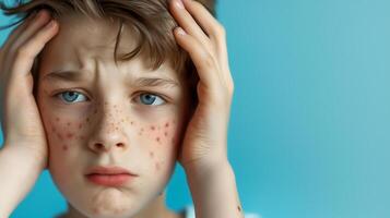 ai gerado Adolescência menino acne problema , facial pele problemas . foto