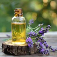 ai gerado suplemento aroma óleo lavanda flor dentro garrafa foto