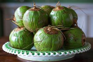 ai gerado orgânico fresco tropical jovem verde coco profissional publicidade Comida fotografia foto