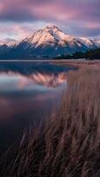 ai gerado norte costa do mono lago banhado dentro etéreo nascer do sol brilho vertical Móvel papel de parede foto