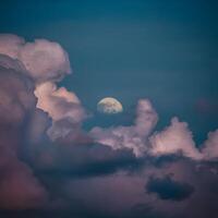 ai gerado lua espreitadelas através ondulante nuvens, criando uma místico ambiente para social meios de comunicação postar Tamanho foto