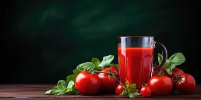 ai gerado fresco tomate suco dentro uma vidro em a mesa. colheita. generativo ai foto